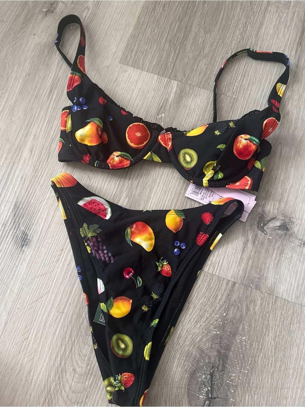 Black Fruity Print Bikini Set